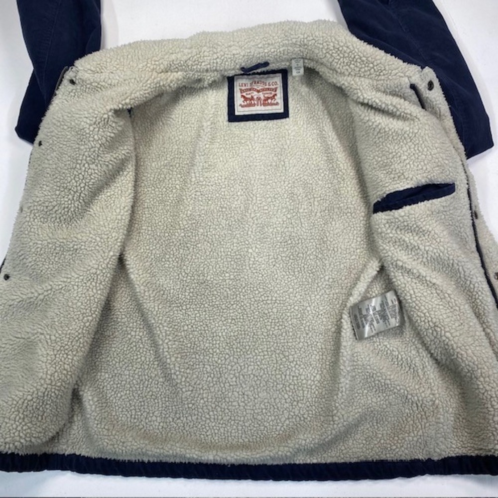 Levi Strauss Mens Navy Blue Corduroy Sherpa Lined Trucker Jacket Small S - Picture 8 of 12
